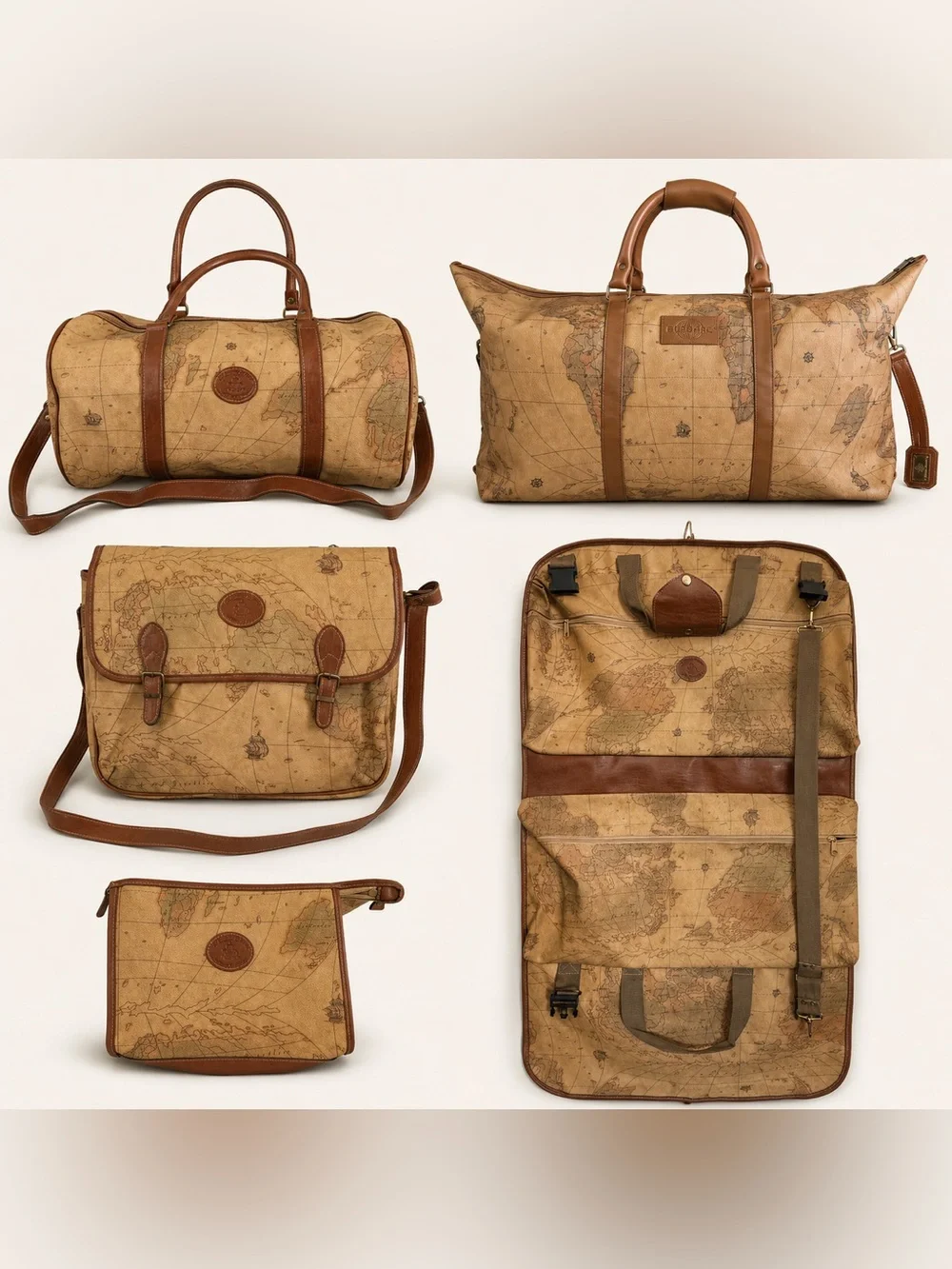 Vintage Columbus Collection World Map 5 Piece Luggage Travel Bag Set